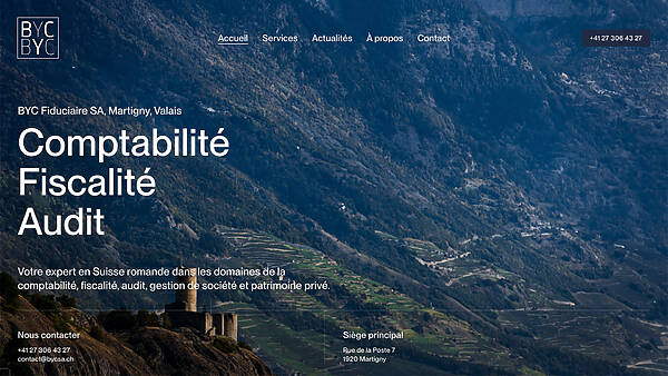 BYC Fiduciaire SA - Site web réimaginé pour BYC Fiduciaire SA, alliant design intuitif et contenu structuré pour valoriser et mieux référencer leurs services comptables et fiscaux.