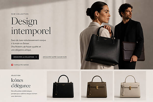 Création d’e-commerce boutique en ligne suisse de sacs accessoires de luxe pour femmes et hommes en cuir de haute qualité fait à la main
