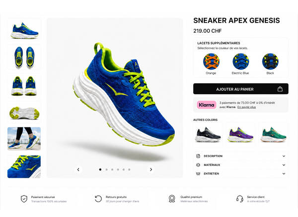 Création d’e-commerce boutique en ligne suisse de chaussures sneakers de sport course pour hommes et femmes
