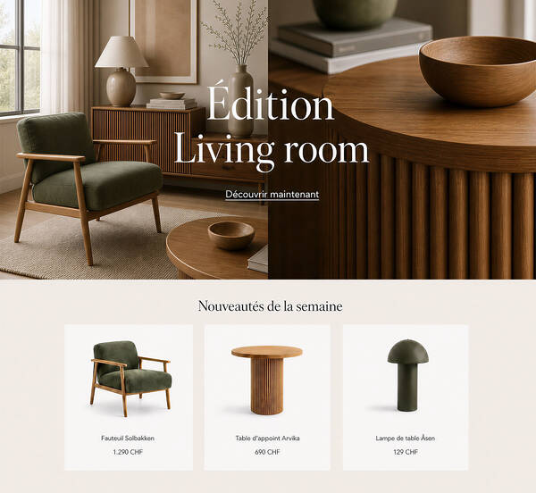 Création d’e-commerce boutique en ligne suisse de mobilier design moderne et scandinave fauteuil table lampe de chevet